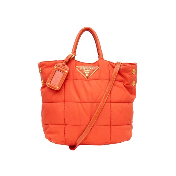 Prada Handbags - Authentic Prada Quilted Bomber Tessuto‎ Nylon 2 way Tote Bag – Coral Orange